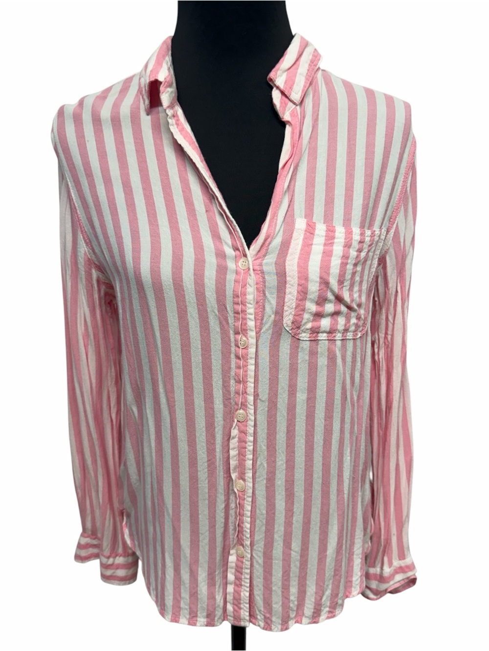 Velvet Heart Women Size M Pink White Stripe Button Front Long Sleeve Shirt Top